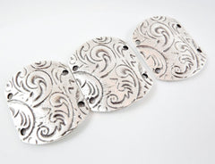 Curved Rectangle Bracelet Cuff Connector with Etched Floral Pattern -  Matte Silver Plated - 1PC