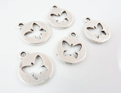 5 Round Cutout Butterfly Charms - Matte Silver Plated