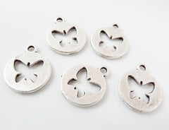 5 Round Cutout Butterfly Charms - Matte Silver Plated