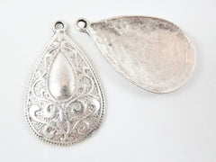 2 Gypsy Paisley Teardrop Pendants - Matte Silver plated