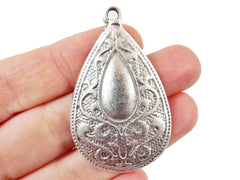 2 Gypsy Paisley Teardrop Pendants - Matte Silver plated