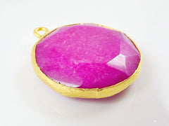 32mm Violet Purple Faceted Jade Pendant - Gold plated Bezel - 1pc