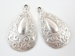 2 Gypsy Paisley Teardrop Pendants - Matte Silver plated