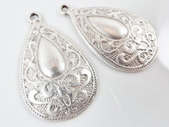 2 Gypsy Paisley Teardrop Pendants - Matte Silver plated