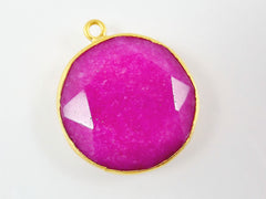 32mm Violet Purple Faceted Jade Pendant - Gold plated Bezel - 1pc