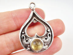 Teardrop Pendant with Yellow Frosted Glass Accent - Matte Silver plated - 1pc