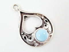Teardrop Pendant with Pale Blue Glass Accent - Matte Silver plated - 1pc