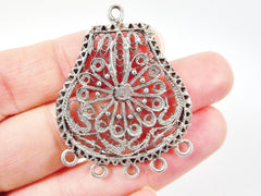 2 Large Exotic Filigree Chandelier Earring Component Pendant - 5 Loops Rings - Matte Silver Plated