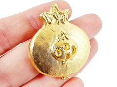 Large Rustic Double Pomegranate Pendant Connector - 22k Matte Gold Plated