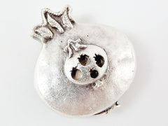 Large Rustic Double Pomegranate Pendant Connector - Matte Silver Plated
