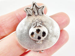Large Rustic Double Pomegranate Pendant Connector - Matte Silver Plated