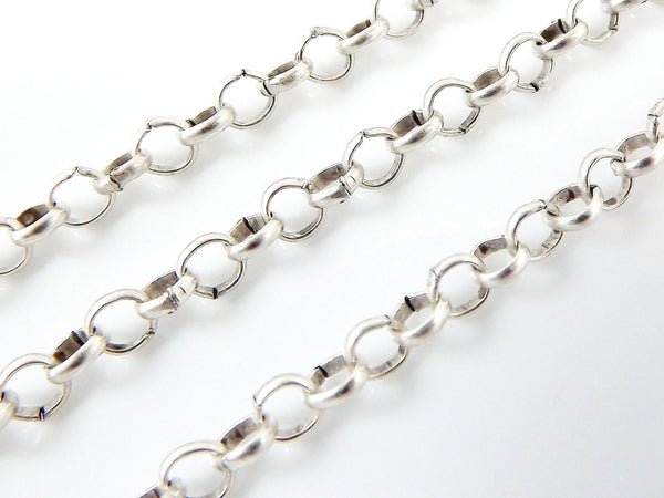 3mm Rolo Chain  - Matte Silver Plated - 1 Meter  or 3.3 Feet