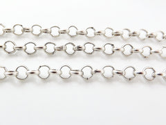 3.5mm Silver Rolo Chain, Round Link Jewelry Making Chain, Matte Antique Silver Plated, 1 Meter  or 3.3 Feet