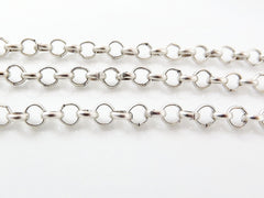 3mm Rolo Chain  - Matte Silver Plated - 1 Meter  or 3.3 Feet