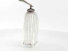 Long Crystal Clear Seed Beaded Tassel Pendant, Matte Silver Plated Brass Tassel Cap, 1pc