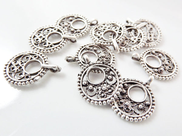 10 Mini Round Filigree Charms - Matte Silver Plated