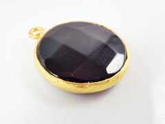 26mm Black Faceted Onyx Pendant - Gold plated Bezel - 1pc