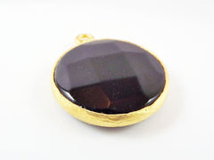 26mm Black Faceted Onyx Pendant - Gold plated Bezel - 1pc