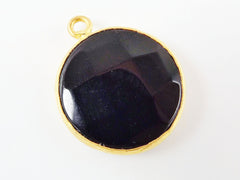 26mm Black Faceted Onyx Pendant - Gold plated Bezel - 1pc