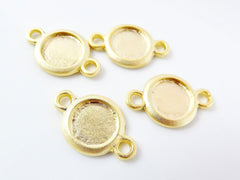 4 Round Smooth Connector Tray Cabochon Setting for 10mm Cab - Rolled Edge -  22k Matte Gold Plated