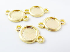 4 Round Smooth Connector Tray Cabochon Setting for 10mm Cab - Rolled Edge -  22k Matte Gold Plated