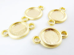 4 Round Smooth Connector Tray Cabochon Setting for 10mm Cab - Rolled Edge -  22k Matte Gold Plated