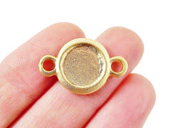 4 Round Smooth Connector Tray Cabochon Setting for 10mm Cab - Rolled Edge -  22k Matte Gold Plated