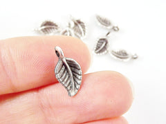 10 Mini Leaf Charms - Matte Silver Plated