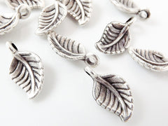 10 Mini Leaf Charms - Matte Silver Plated