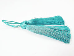 Long Aqua Teal Silk Thread Tassels -  3 inches - 77mm  - 2 pc