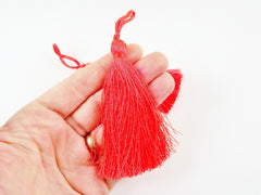 Long Neon Red Orange Silk Thread Tassels -  3 inches - 77mm  - 2 pc
