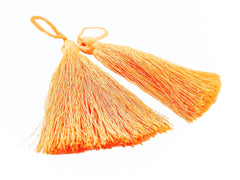 Long Light Neon Orange Silk Thread Tassels -  3 inches - 77mm  - 2 pc