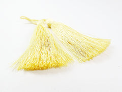 Long Soft Yellow Iris Silk Thread Tassels -  3 inches - 77mm  - 2 pc