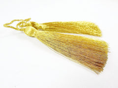 Long Gold Silk Thread Tassels -  3 inches - 77mm  - 2 pc