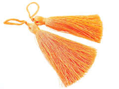 Long Light Neon Orange Silk Thread Tassels -  3 inches - 77mm  - 2 pc