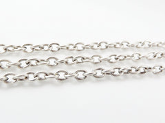 4 x 3 mm Delicate Cable Chain  - Matte Antique Silver Plated - 1 Meter  or 3.3 Feet