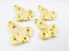 4 Scroll Motif Connector Charm - 22k Matte Gold Plated - 4pc