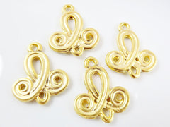 4 Scroll Motif Connector Charm - 22k Matte Gold Plated - 4pc