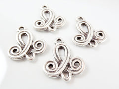 4 Scroll Motif Connector Charm - Matte Silver Plated - 4pc