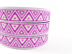 Pink Purple & Lemon Chevron Triangle Woven Embroidered Jacquard Trim Ribbon - 1 Meter  or 3.3 Feet or 1.09 Yards