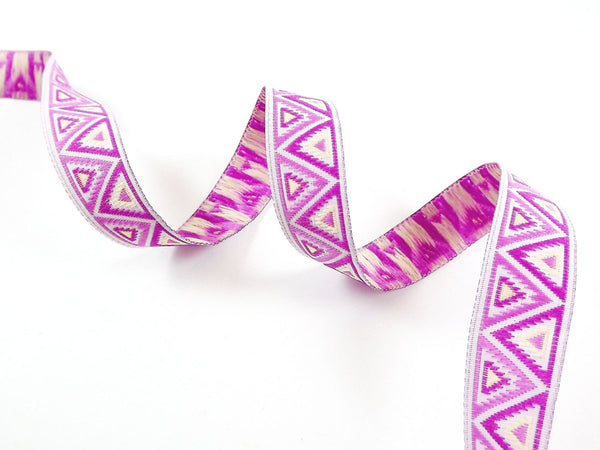 Pink Purple & Lemon Chevron Triangle Woven Embroidered Jacquard Trim Ribbon - 1 Meter  or 3.3 Feet or 1.09 Yards