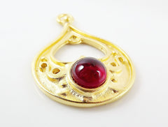 Teardrop Pendant with Red Glass Accent - 22k Matte Gold plated - 1pc