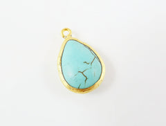 Turquoise Teardrop Pendant, Tear Drop Gemstone Pendant Charm, 22k Matte Gold plated Bezel, 1pc