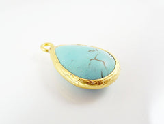 Turquoise Teardrop Pendant, Tear Drop Gemstone Pendant Charm, 22k Matte Gold plated Bezel, 1pc