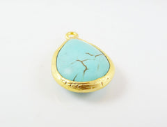 Turquoise Teardrop Pendant, Tear Drop Gemstone Pendant Charm, 22k Matte Gold plated Bezel, 1pc