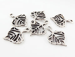 6 Mini Leaf Skeleton Charms - Matte Silver Plated