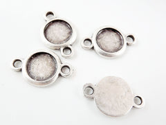 4 Round Smooth Connector Tray Cabochon Setting for 10mm Cab - Rolled Edge -  Matte Silver Plated