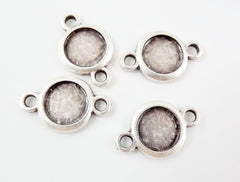 4 Round Smooth Connector Tray Cabochon Setting for 10mm Cab - Rolled Edge -  Matte Silver Plated