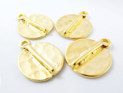 4 Hammered Disc Tribal Pendant Charms - 22k Matte Gold Plated