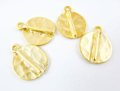 4 Hammered Disc Tribal Pendant Charms - 22k Matte Gold Plated